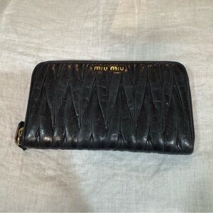 Miu Miu Black Textured Leather Wallet